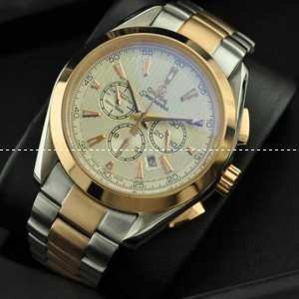 OMEGA オメガ 日本製クオーツ 6針クロノグラフ メンズ腕時計 日付表示 月付表示 ステンレス.194.