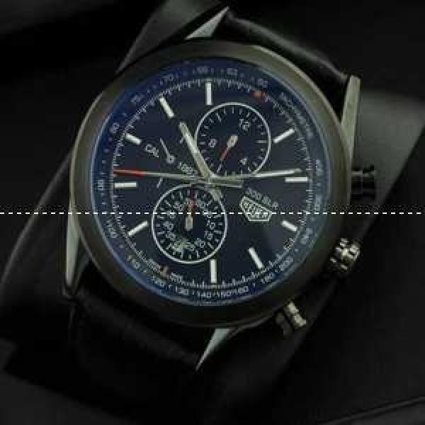 タグホイヤー【TAG HEUER】 メンズ腕時計 自動巻き 6針クロノグラフ 日付表示 月付表示 44.10mm ブラック レザー.208.