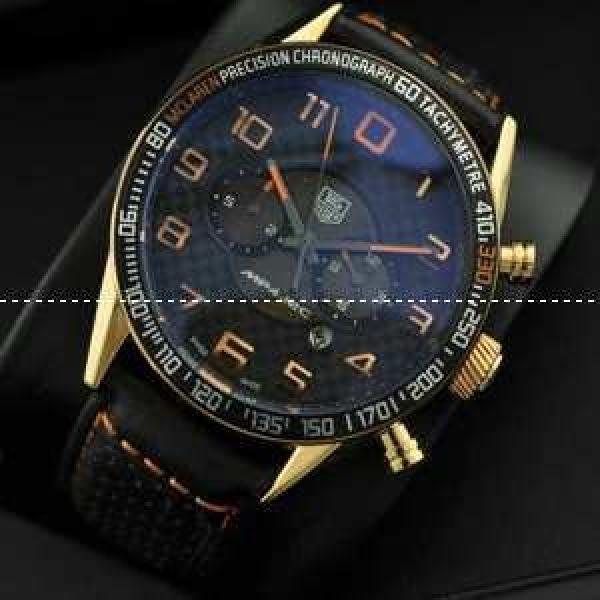 自動巻き 5針 タグホイヤー【TAG HEUER】 メンズ腕時計 日付表示 月付表示 レザー 43.10mm BLACK.208.