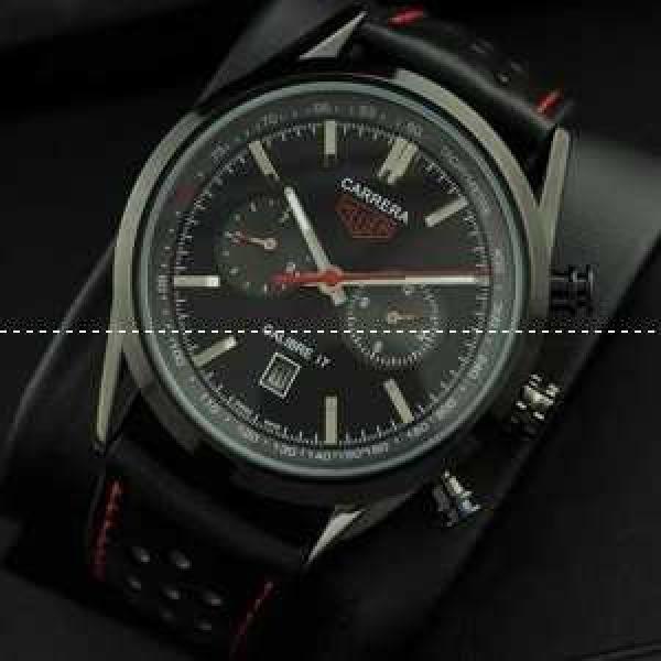 タグホイヤー【TAG HEUER】 自動巻き メンズ腕時計 日付表示 月付表示 42.80mm レザー BLACK.208.