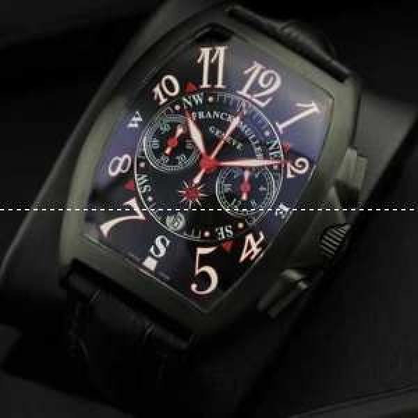 FRANCK MULLER フランクミュラー メンズ腕時計 日本製クオーツ 5針 日付表示 BLACK レザー.212.
