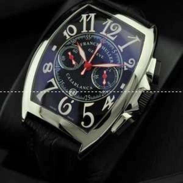 日本製クオーツ 5針 日付表示 FRANCK MULLER フランクミュラー メンズ腕時計 青文字盤 レザー.212.