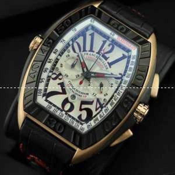 世界最高峰FRANCK MULLER  フランクミュラー メンズ腕時計 日付表示 夜光効果 レザー BLACK.212.