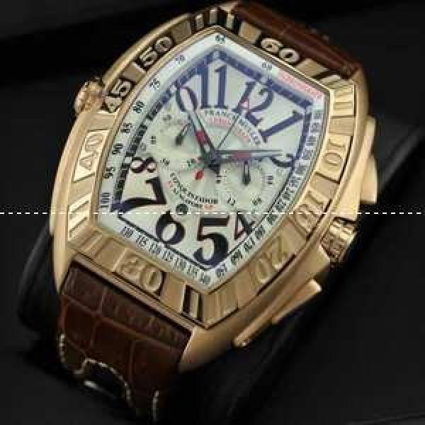 大活躍FRANCK MULLER  フランクミュラー メンズ腕時計 日本製クオーツ 5針 日付表示 夜光効果 ゴールド レザー.212.