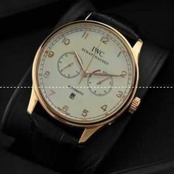 日本製クオーツ IWC クオーツ メンズ腕時計　ホワイト文字盤　日付表示 レザーベルト.209.