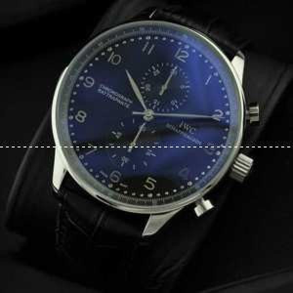 IWC クオーツ メンズ腕時計　日本製クオーツ 6針クロノグラフ 青文字盤　日付表示 レザーベルト 47mm.209.