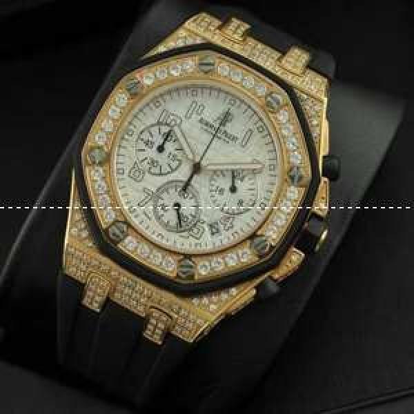 日本製クオーツ Audemars Piguetオーデマピゲ 腕時計 6針クロノグラフ 日付表示  ダイヤベゼル 夜光効果.203.