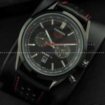 タグホイヤー【TAG HEUER】 自動巻き メンズ腕時計 日付表示 月付表示 42.80mm レザー BLACK.208.