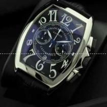 日本製クオーツ 5針クロノグラフ 日付表示 FRANCK MULLER フランクミュラー メンズ腕時計 青文字盤 レザー.212.