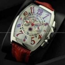 日本製クオーツ 5針クロノグラフ 日付表示 FRANCK MULLER フランクミュラー メンズ腕時計 レザー 赤色.212.