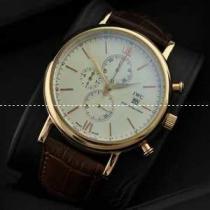 IWC クオーツ メンズ腕時計　日本製クオーツ 6針クロノグラフ ホワイト文字盤 日付表示 レザーベルト 48mm.209.