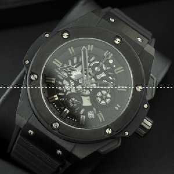 Hublotウブロ メンズ腕時計 日本製クオーツ 5針クロノグラフ 日付表示 ゴールド 44.8MM ブラック.178.