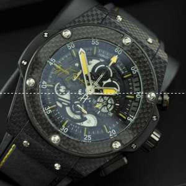 日本製クオーツ Hublotウブロ メンズ腕時計 5針クロノグラフ 44.8MM ブラック.178.