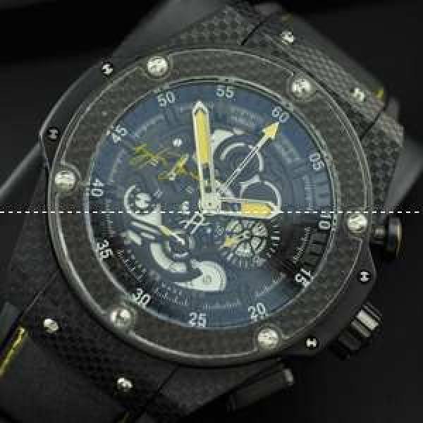 日本製クオーツ Hublotウブロ メンズ腕時計 5針クロノグラフ 44.8MM ブラック.178.