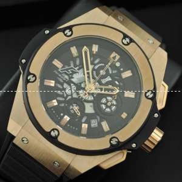 日本製クオーツ Hublotウブロ メンズ腕時計 5針クロノグラフ 日付表示 ゴールド 44.8MM.178.