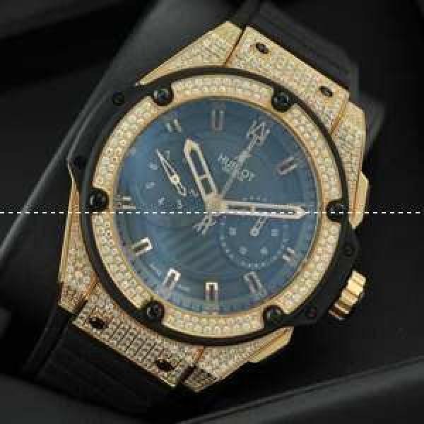 スイスムーブメンノ7750 Hublot ウブロ メンズ腕時計 自動巻き 5針 ダイヤベゼル 日付表示  45MM ラバー ゴールド.178.
