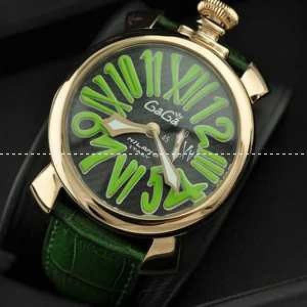 ガガミラノ腕時計 GaGaMILANO 日本製クオーツ マヌアーレ クロノ 48 SS(PVD) レザー インデックス 男性用腕時計 クォーツ.162.