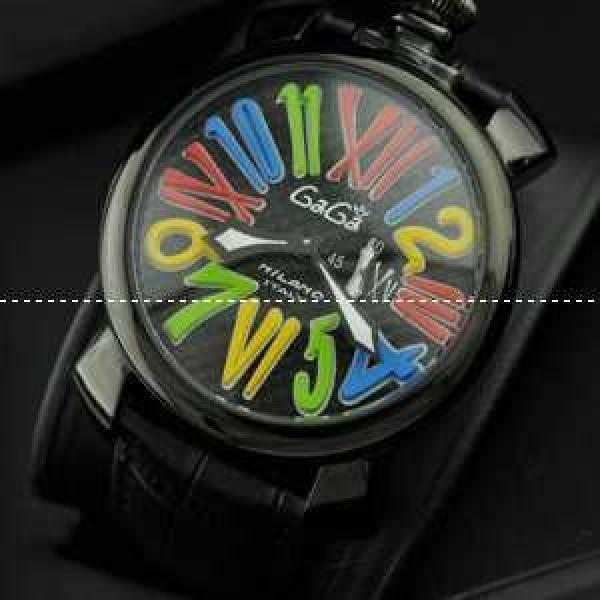 ガガミラノ腕時計 GaGaMILANO 日本製クオーツ インデックス マヌアーレ クロノ 48 SS(PVD) レザー インデックス 男性用腕時計.162.