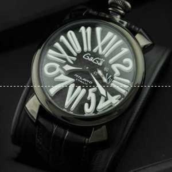 ガガミラノ腕時計 GaGaMILANO 日本製クオーツ インデックス マヌアーレ クロノ 48 SS(PVD) レザー インデックス インデックス.162.