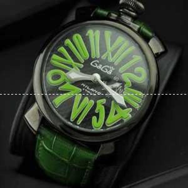 ガガミラノ腕時計 GaGaMILANO  マヌアーレ クロノ 48 SS(PVD) サファイヤクリスタル風防 インデックス レザー.162.