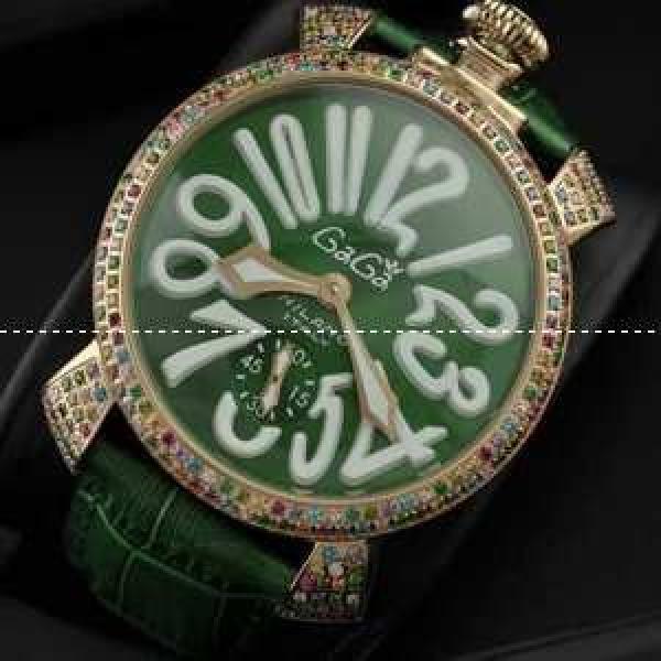 GaGaMILANO ガガミラノ腕時計 日本製クオーツ グリーン ケース 2針 機械式（手巻き）/夜光効果 ダイヤベゼル.162.