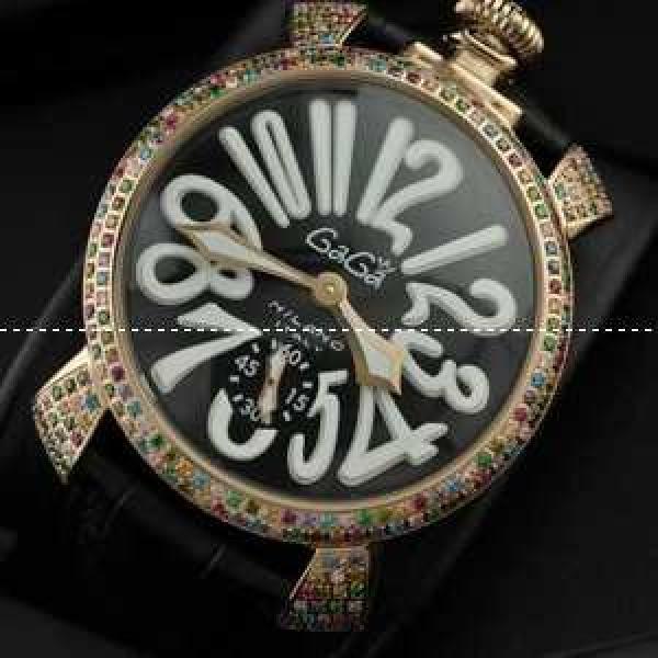 GaGaMILANO ガガミラノ腕時計 2針 機械式（手巻き）/夜光効果 ダイヤベゼル ブラック ベルト.162.