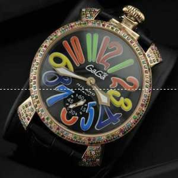 GaGaMILANO ガガミラノ腕時計 マルチカラーインデックス ブラック ベルト ダイヤベゼル 2針 機械式（手巻き）/夜光効果.162.