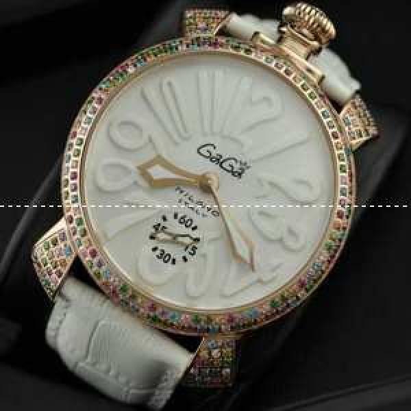 GaGaMILANO ガガミラノ腕時計 日本製クオーツ 2針 機械式（手巻き）/夜光効果 　ホワイト  ダイヤベゼル.162.