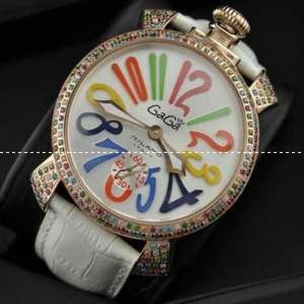 GaGaMILANO ガガミラノ腕時計 2針 機械式（手巻き）/夜光効果 ダイヤベゼル ホワイト ベルト.162.