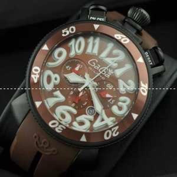 ガガ ミラノ 6054.5 クロノ 48mm SS(PVD) ブラウン文字盤/白インデックス クォーツ ラバー.162.