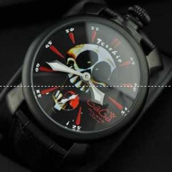 GaGaMILANO ガガミラノ腕時計 日本製クオーツ 2針 機械式（手巻き）/夜光効果 ブラック レザー.162.