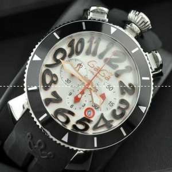 ガガ ミラノクロノ 48mm SS(PVD) ブラック文字盤/黒インデックス クォーツ ラバー.162.