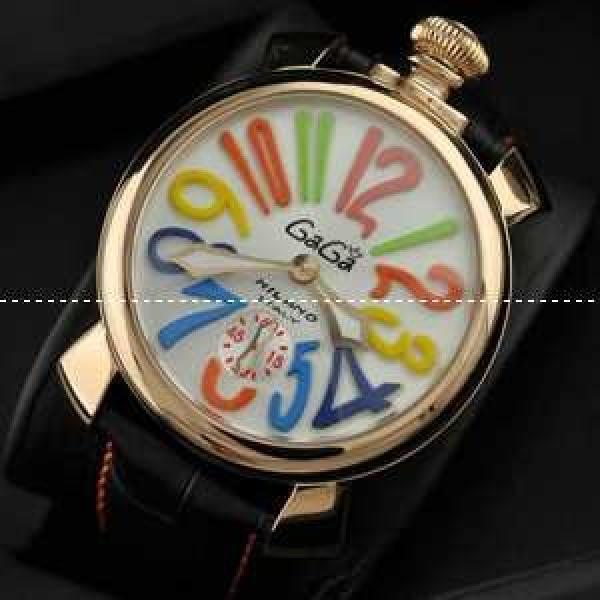 ガガミラノ腕時計 GaGaMILANO ホワイト文字盤　マルチカラーインデックス 手巻 レザー.162.