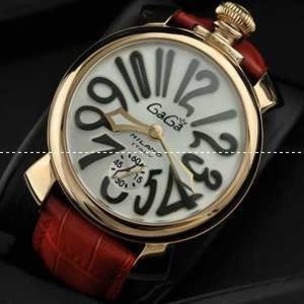 ガガミラノ腕時計 GaGaMILANO ホワイト文字盤　黒インデックス 手巻 レザー　赤.162.
