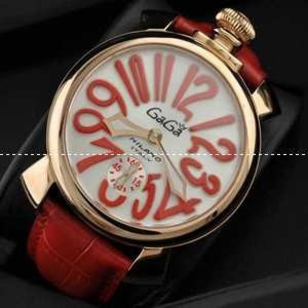 ガガミラノ腕時計 GaGaMILANO ホワイト文字盤　赤インデックス 手巻 レザー.162.