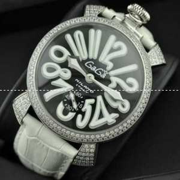 GaGaMILANO ガガミラノ腕時計 日本製クオーツ 自動巻き　2針 ホワイト レザー 機械式（手巻き）/夜光効果.162.