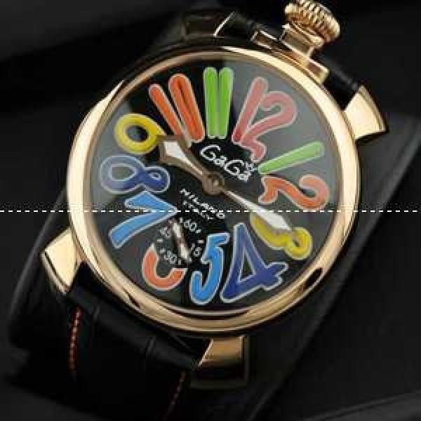 GaGaMILANO ガガミラノ腕時計 日本製クオーツ  ケース マルチカラーインデックス ベルト ブラック.162.