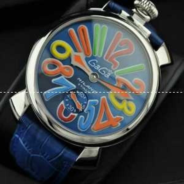 GaGaMILANO ガガミラノ腕時計 日本製クオーツ ブルー ベルト マルチカラーインデックス 2針 機械式（手巻き）/夜光効果.162.