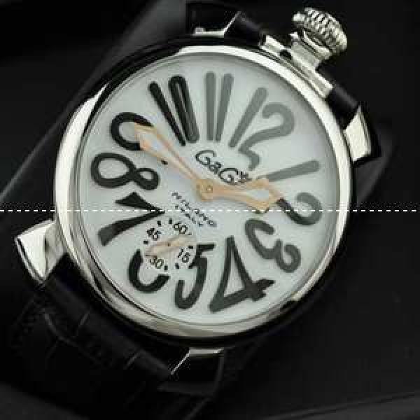 GaGaMILANO ガガミラノ腕時計 日本製クオーツ ホワイト ケース  ブラック インデックス レザー  2針 機械式（手巻き）/夜光効果.162.