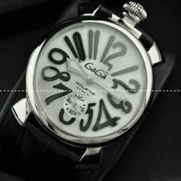 GaGaMILANO ガガミラノ腕時計 日本製クオーツ ホワイト ケース  ブラック インデックス レザー.162.