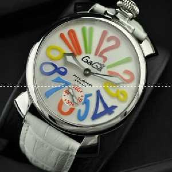 GaGaMILANO ガガミラノ腕時計 ブルー ベルト 2針 機械式（手巻き）/夜光効果 ホワイト ベルト.162.