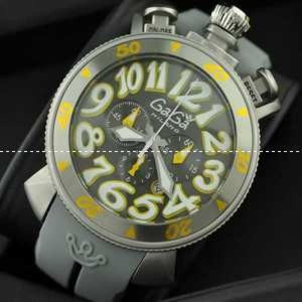 ガガミラノ腕時計 GaGaMILANO 日本製クオーツ　6針 グレー ケース イエロー インデックス.162.