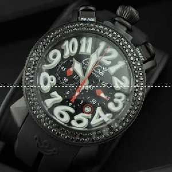 ガガミラノ腕時計 GaGaMILANO 日本製クオーツ ブラック ケース ホワイト インデックス  6針クロノグラフ ケース ステンレス ダイヤベゼル.162.