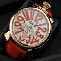 ガガミラノ腕時計 GaGaMILANO ホワイト文字盤　赤インデックス 手巻 レザー.162.