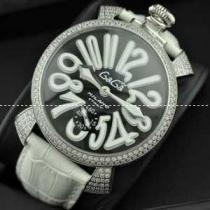 GaGaMILANO ガガミラノ腕時計 日本製クオーツ 自動巻き　2針 ホワイト レザー 機械式（手巻き）/夜光効果.162.