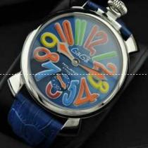 GaGaMILANO ガガミラノ腕時計 日本製クオーツ ブルー ベルト マルチカラーインデックス 2針 機械式（手巻き）/夜光効果.162.