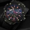 自動巻き Hublotウブロ メンズ腕時計  5針クロノグラフ 日付表示 ラバー 45.29mm BLACK サファイヤクリスタル風防.178.