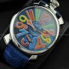GaGaMILANO ガガミラノ腕時計 日本製クオーツ ブルー ベルト マルチカラーインデックス 2針 機械式（手巻き）/夜光効果.162.