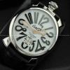 GaGaMILANO ガガミラノ腕時計 日本製クオーツ ホワイト ケース  ブラック インデックス レザー  2針 機械式（手巻き）/夜光効果.162.