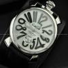 GaGaMILANO ガガミラノ腕時計 日本製クオーツ ホワイト ケース  ブラック インデックス レザー.162.